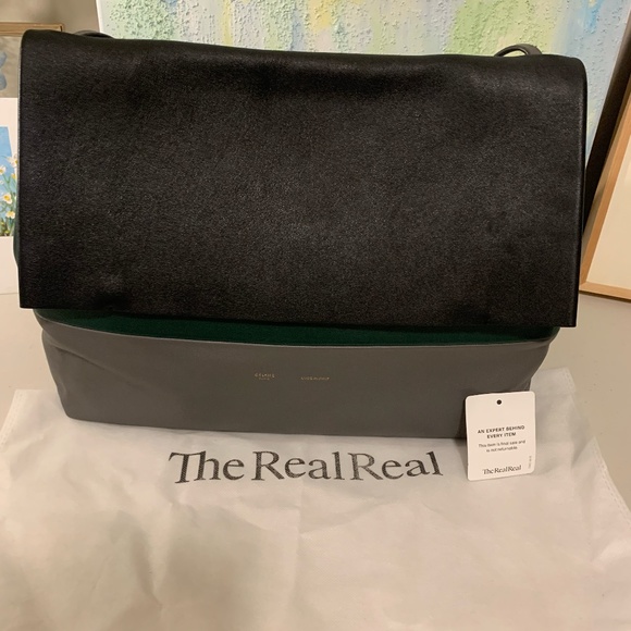Celine $2500 all soft bag in forest green, black and grey - Picture 9 of 14